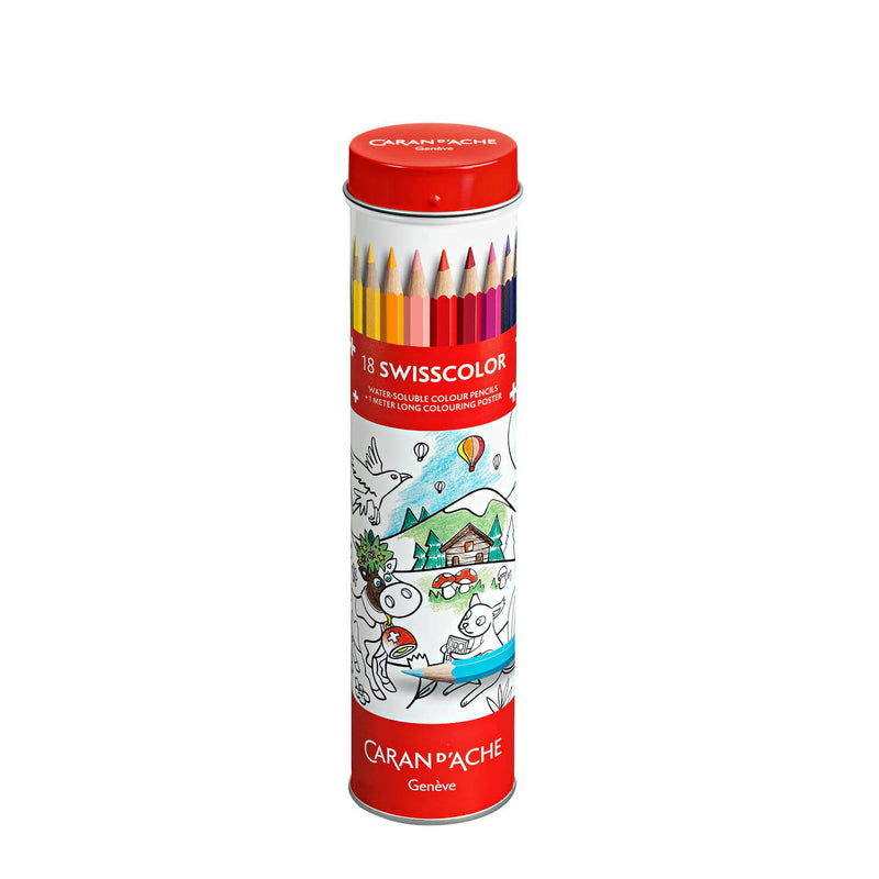 SWISSCOLOR AQUARELLE Metalldose mit 18 Buntstiften + Poster